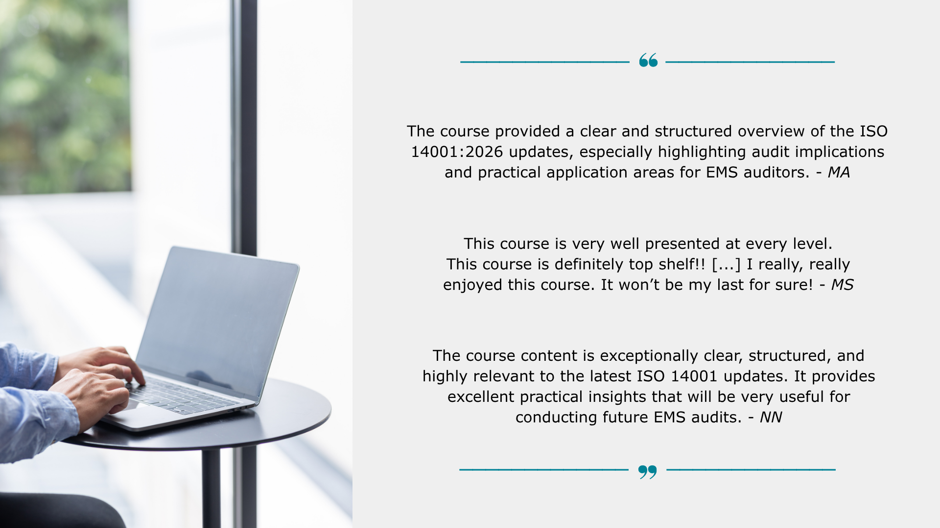 ISO 14001 update course testimonials